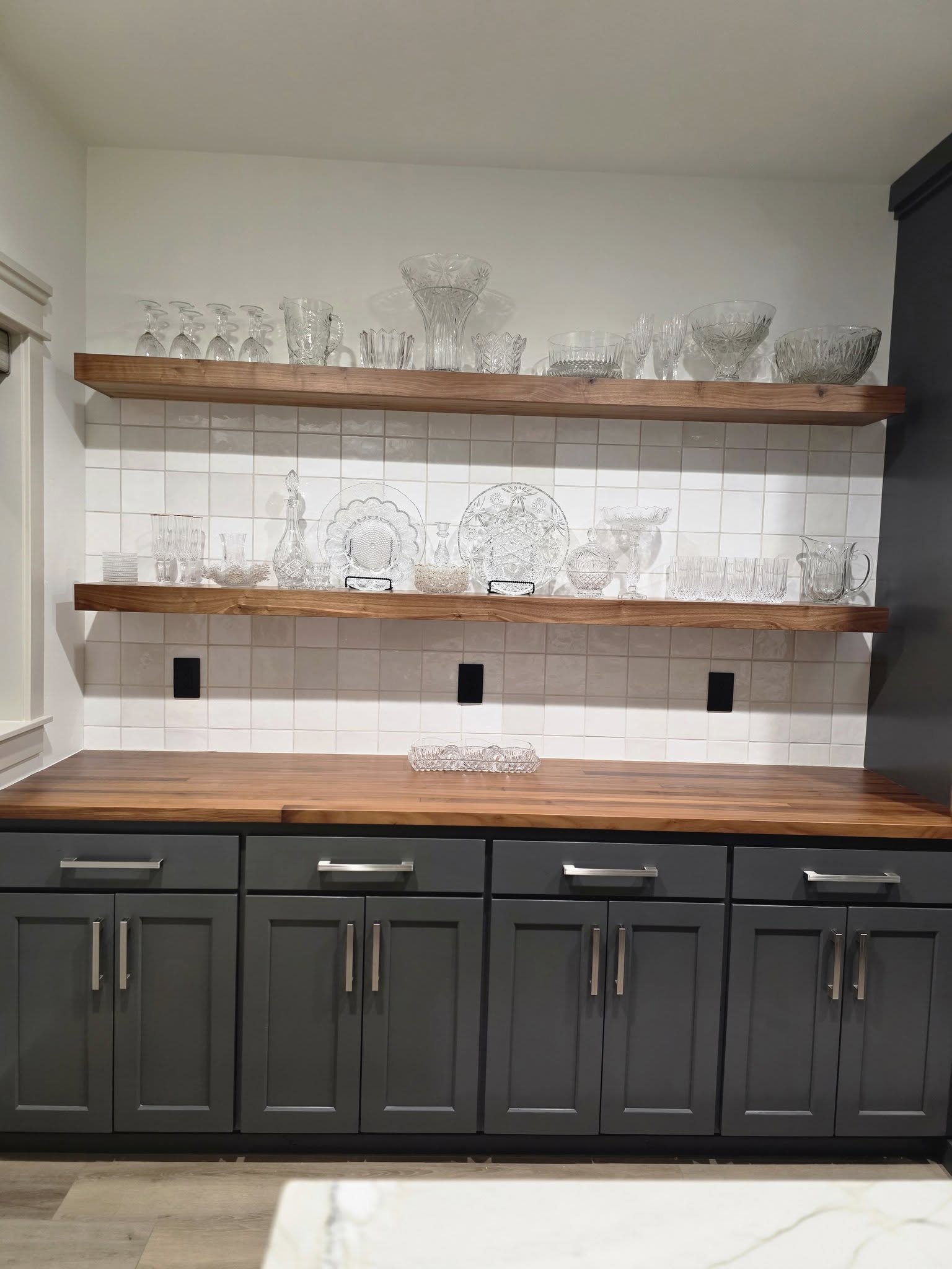 Kitchen shelves with glassware